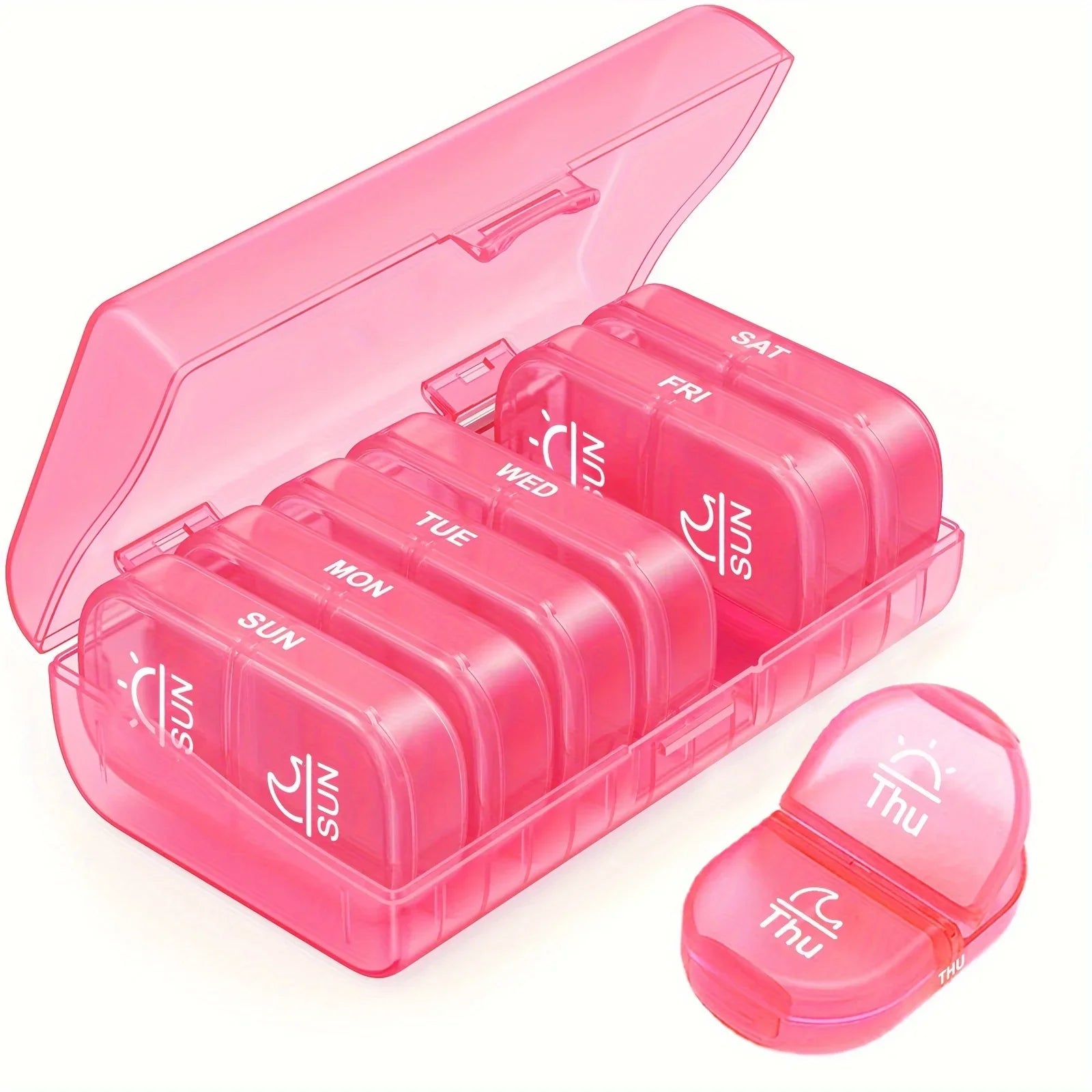7-Day Pill Organizer AM/PM - Large Compartment Vitamin & Medicine Planner - Pink