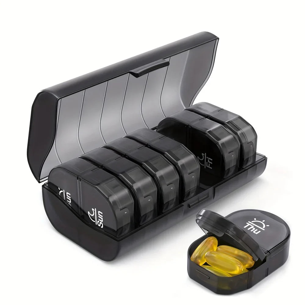 7-Day Pill Organizer AM/PM - Large Compartment Vitamin & Medicine Planner - black