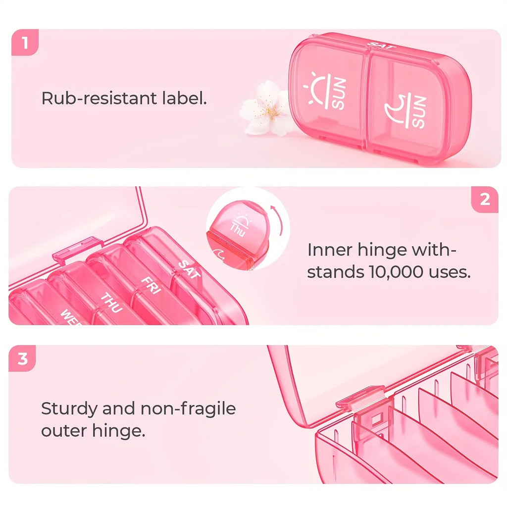 7-Day Pill Organizer AM/PM - Large Compartment Vitamin & Medicine Planner