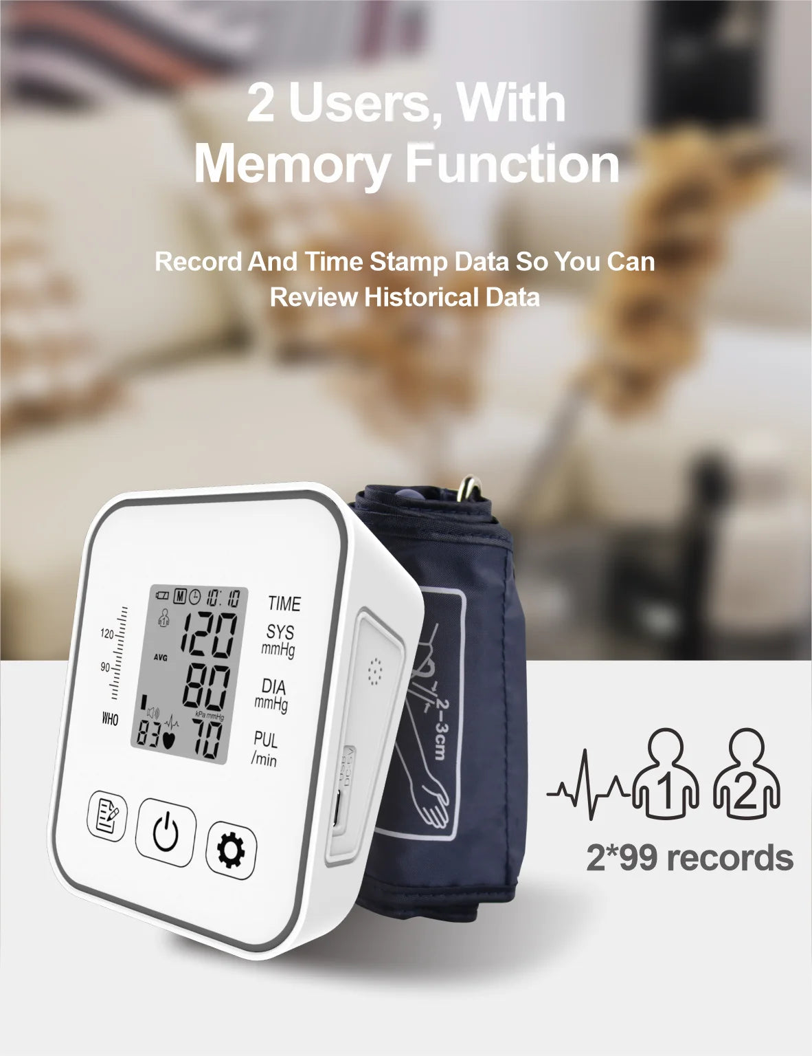 Rechargeable Upper Arm BP Monitor with Voice & Tri-Color LCD Display