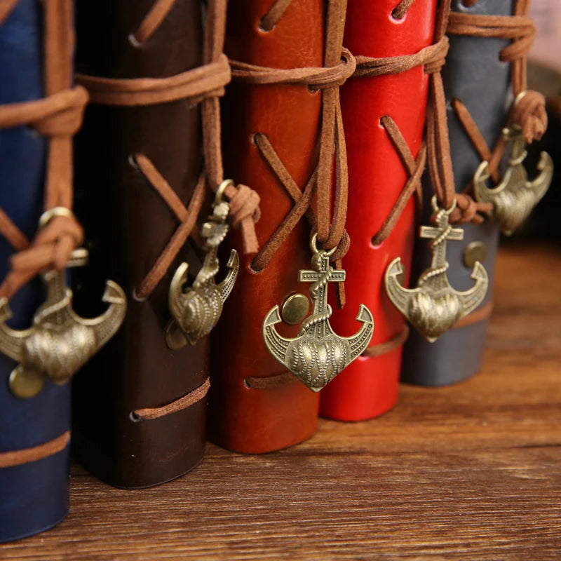 Retro Spiral Vintage Pirate Anchors Leather Note Book