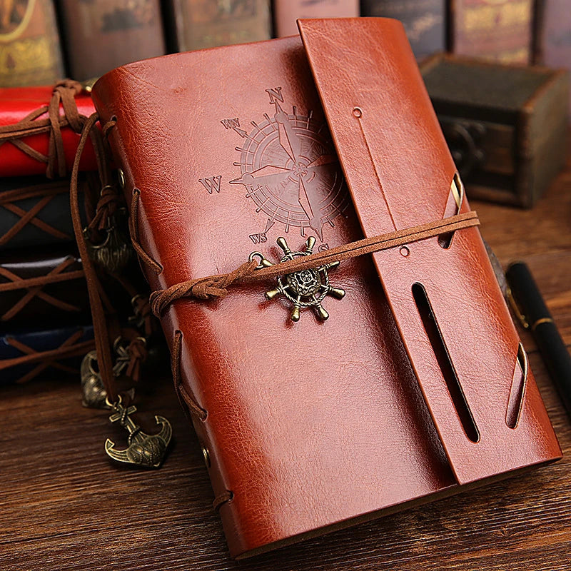 Retro Spiral Vintage Pirate Anchors Leather Note Book