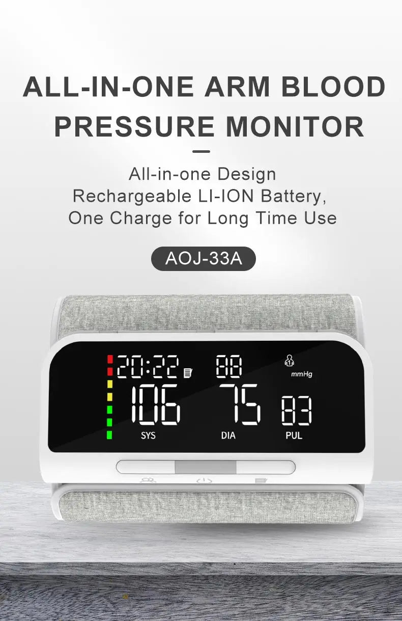 Full Upper Arm Blood Pressure Monitor Rechargeable Digital Three Color LCD large Screen Blood Pressure Monitor With Voice