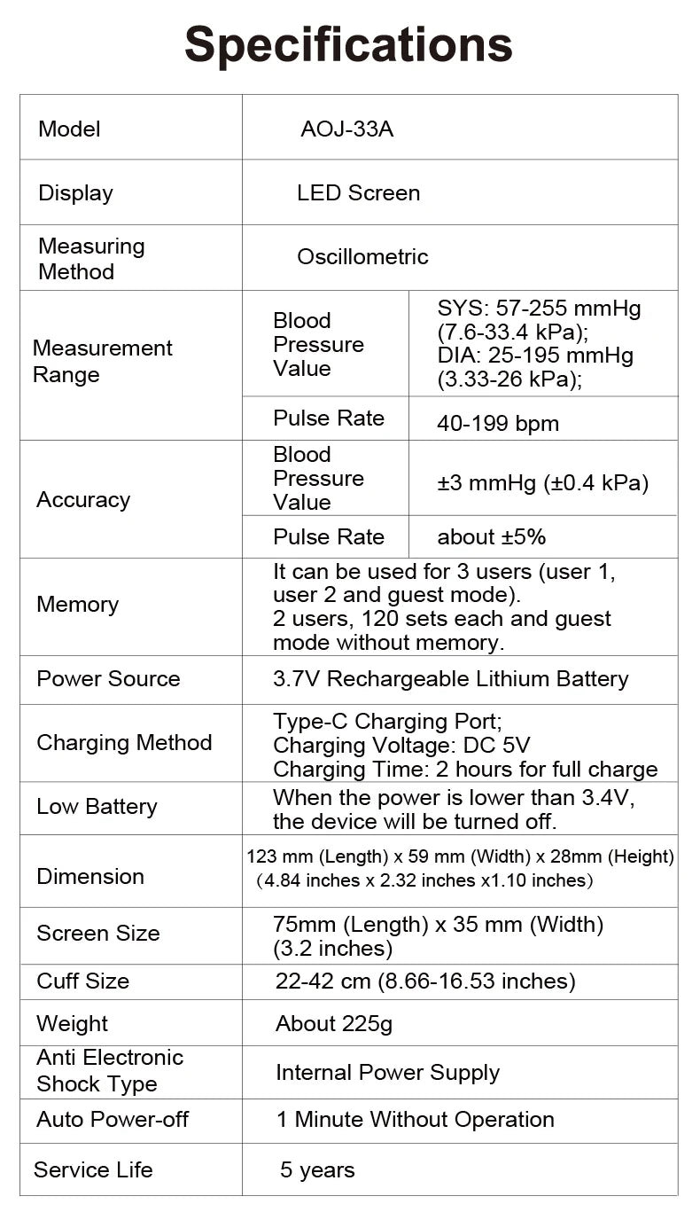 Full Upper Arm Blood Pressure Monitor Rechargeable Digital Three Color LCD large Screen Blood Pressure Monitor With Voice