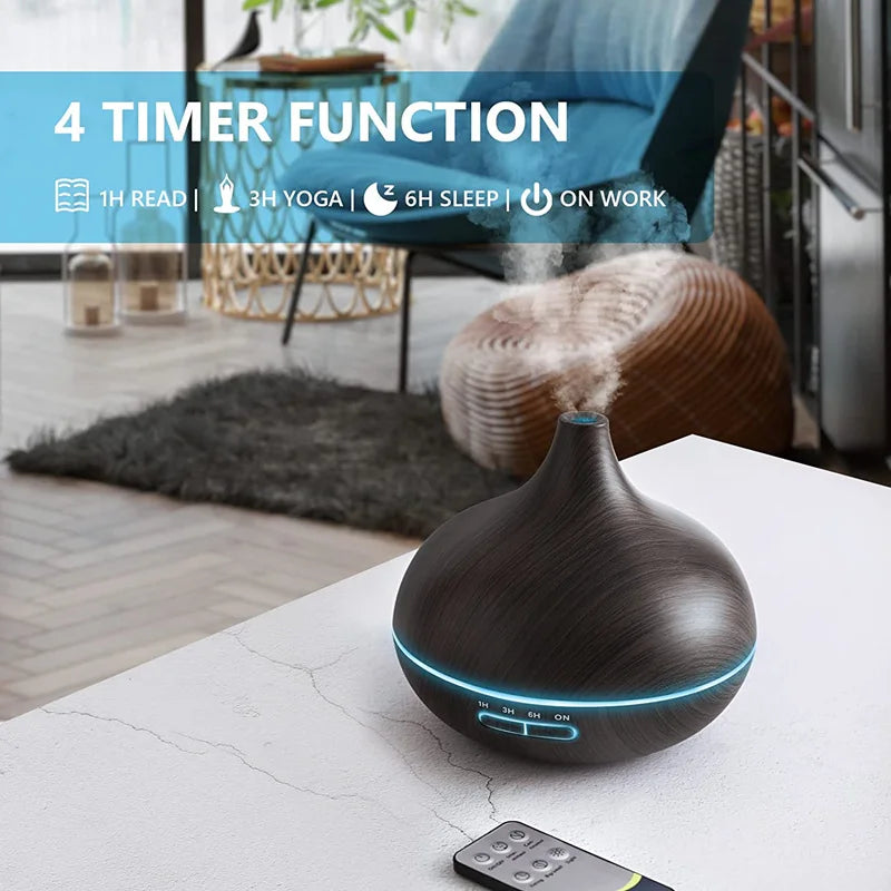 Wood Contour Essential Oil Diffuser with 7 Color LED Lights & Remote Control