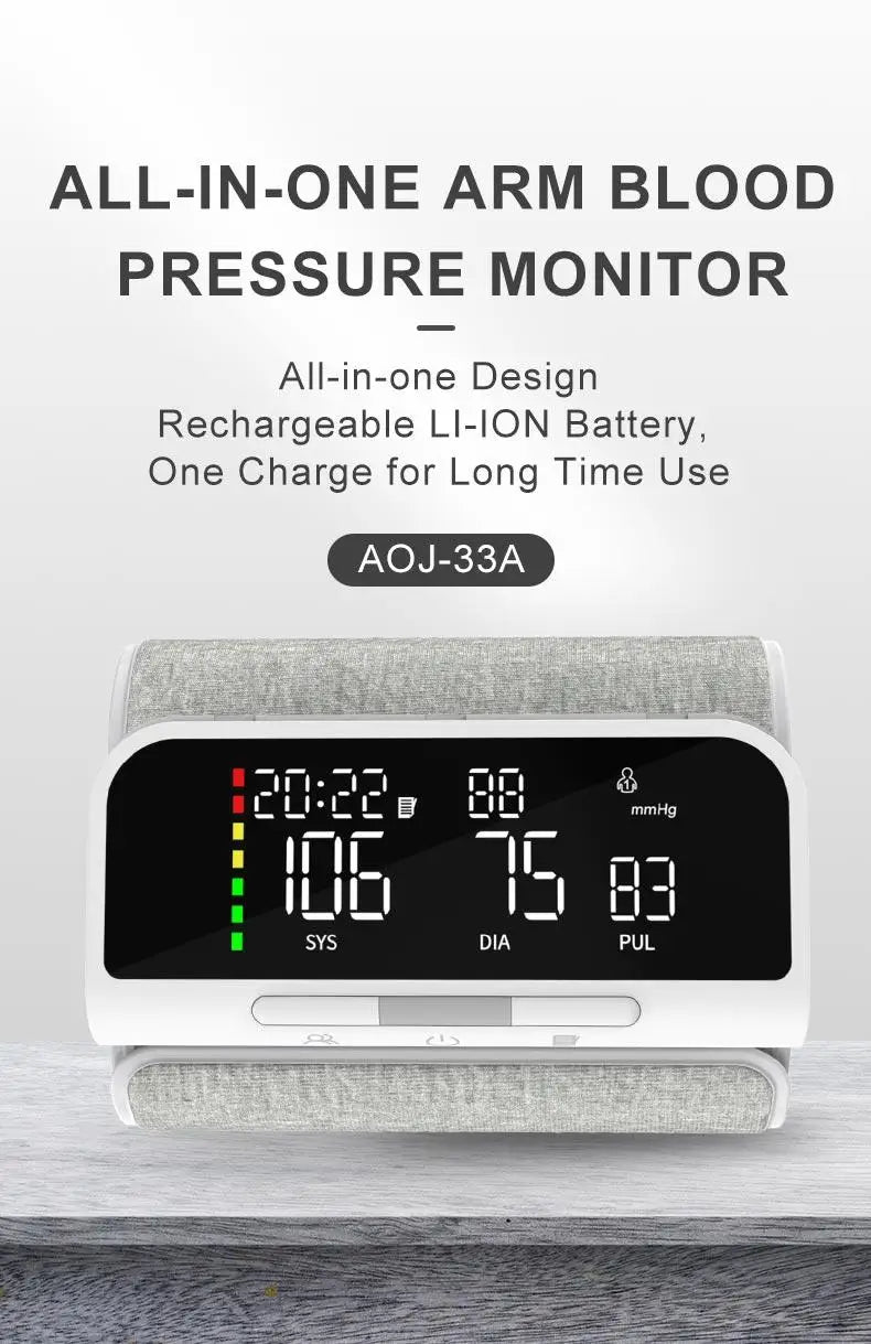 Rechargeable Upper Arm Monitor | 3-Color LCD | English Voice Guidance