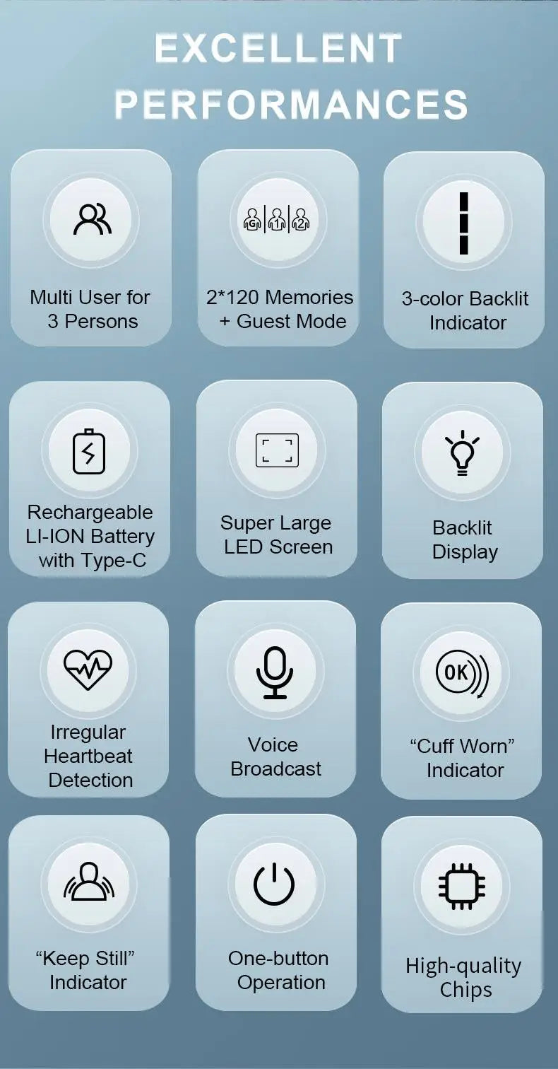 Rechargeable Upper Arm Monitor | 3-Color LCD | English Voice Guidance
