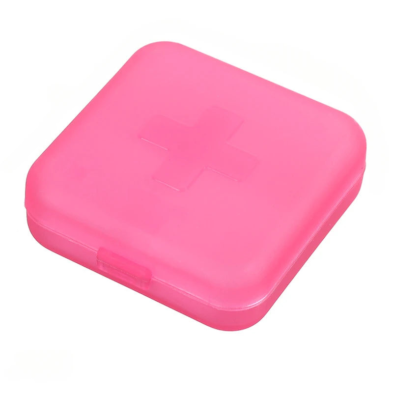 4Grids Cross Print Pill Box Portable Mini Plastic Pill Storage Pure Color Pocket Medicine Box Outdoor Home Pill Case