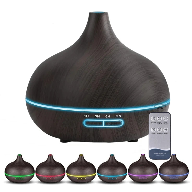 Wood Contour Essential Oil Diffuser with 7 Color LED Lights & Remote Control