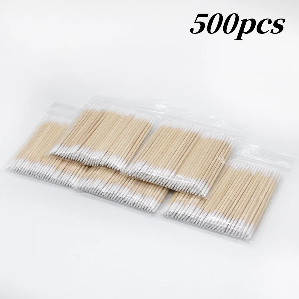 100/300/500 Nails Wooden Tip Cotton Stick Buds Disposable Ultra-Detail Corrector Nail Polish Remover Clean Sticks Manicure Tools