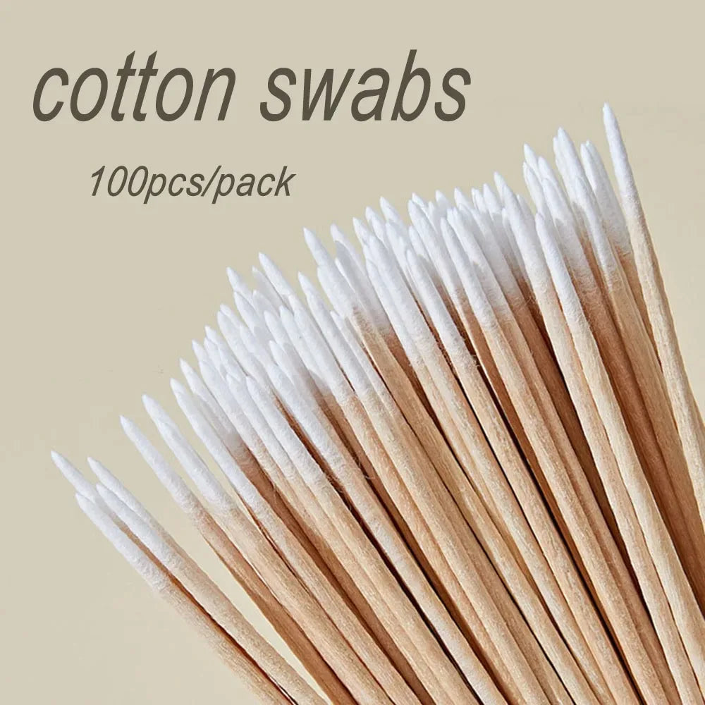100/300/500 Nails Wooden Tip Cotton Stick Buds Disposable Ultra-Detail Corrector Nail Polish Remover Clean Sticks Manicure Tools