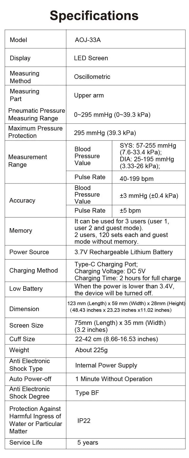 Rechargeable Upper Arm Monitor | 3-Color LCD | English Voice Guidance