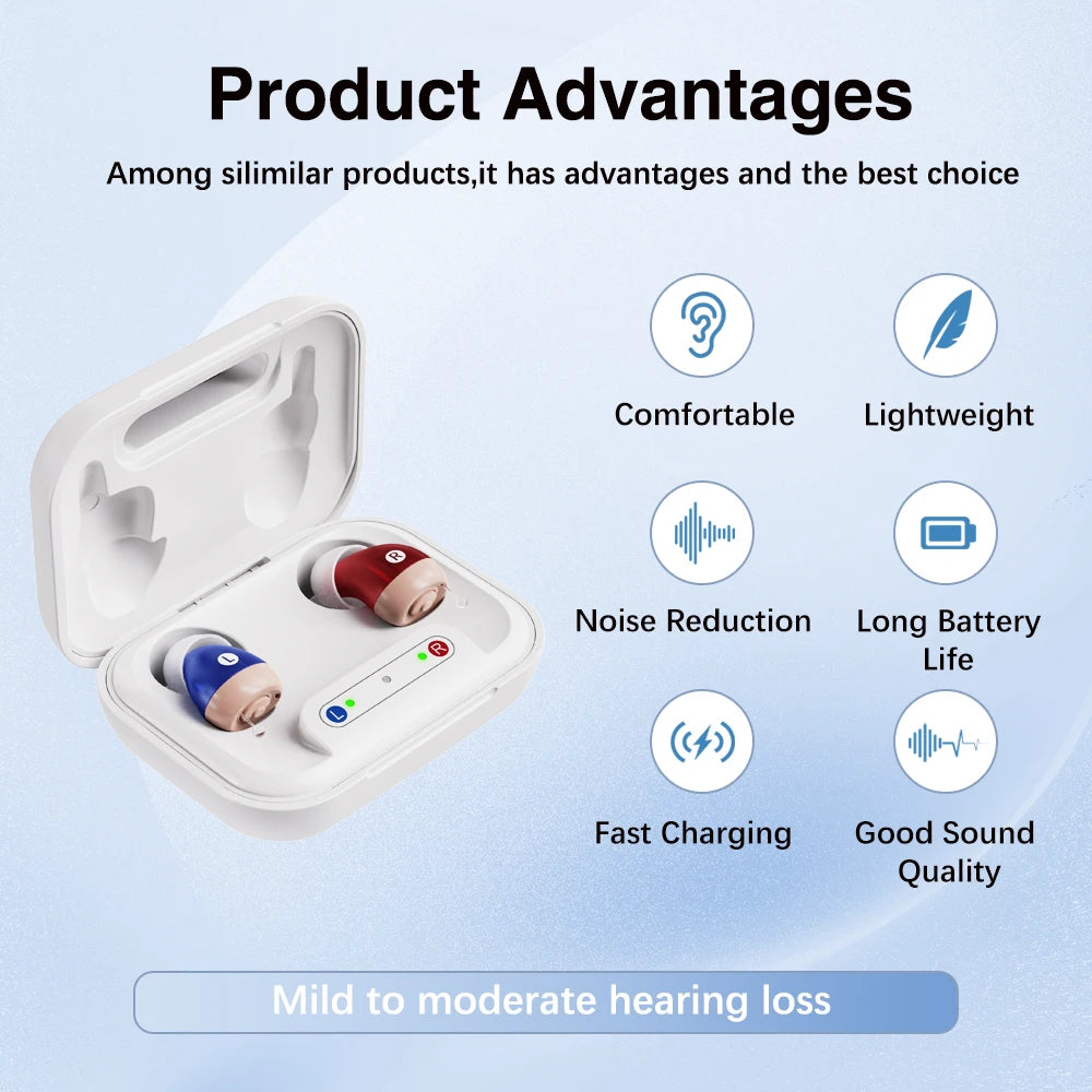 JINGHAO 1 Pair Mini Hearing Aids Rechargable In Ear Hearing Amplifier Sound Enhancer Fashion Design