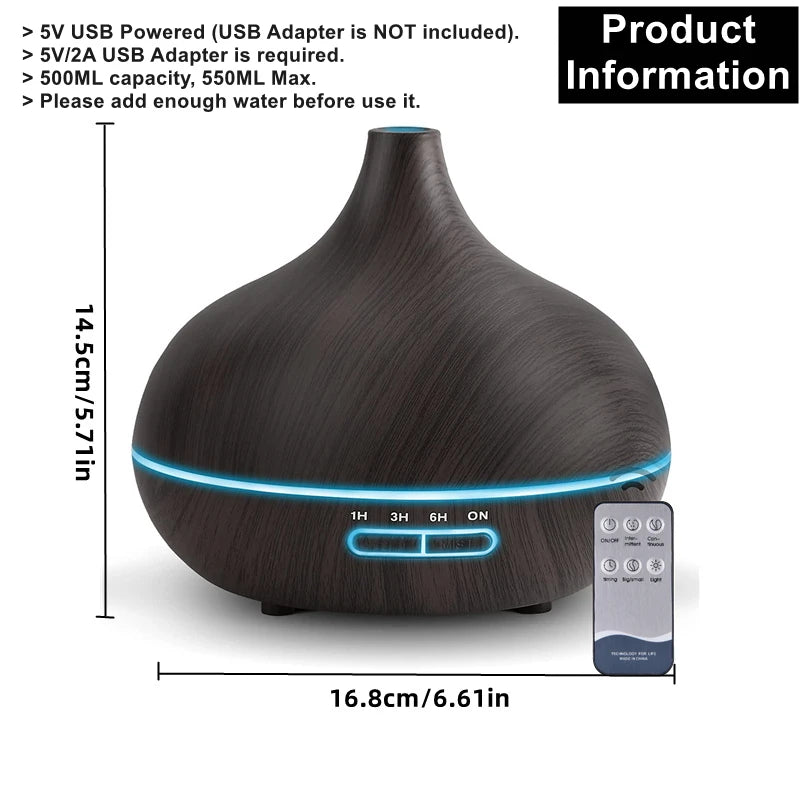Wood Contour Essential Oil Diffuser with 7 Color LED Lights & Remote Control