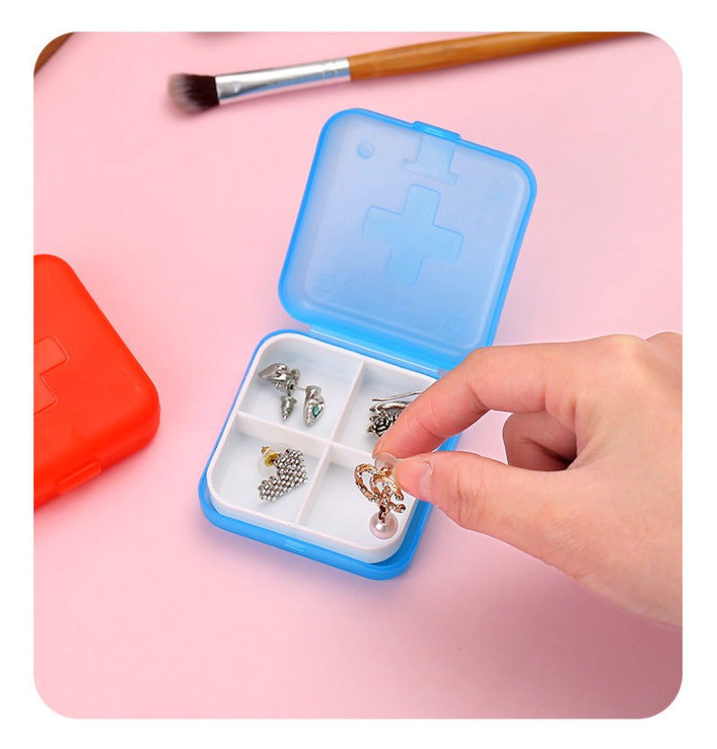 4Grids Cross Print Pill Box Portable Mini Plastic Pill Storage Pure Color Pocket Medicine Box Outdoor Home Pill Case