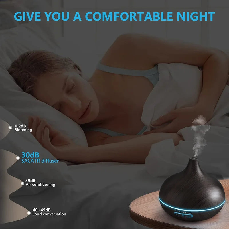 Wood Contour Essential Oil Diffuser with 7 Color LED Lights & Remote Control