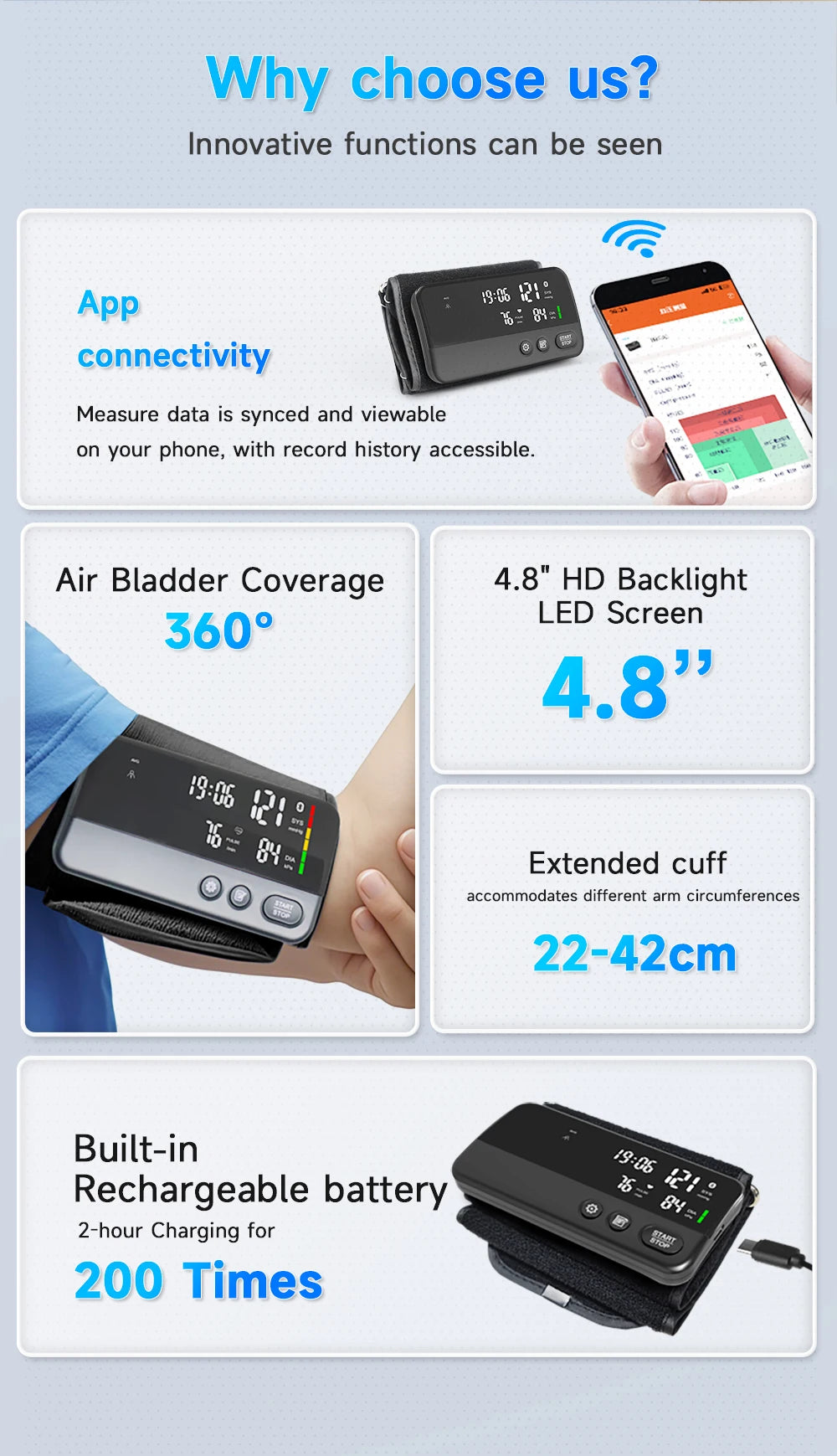 Yongrow Smart BP Monitor | LED Display | App-Connected Heart Rate Tracking