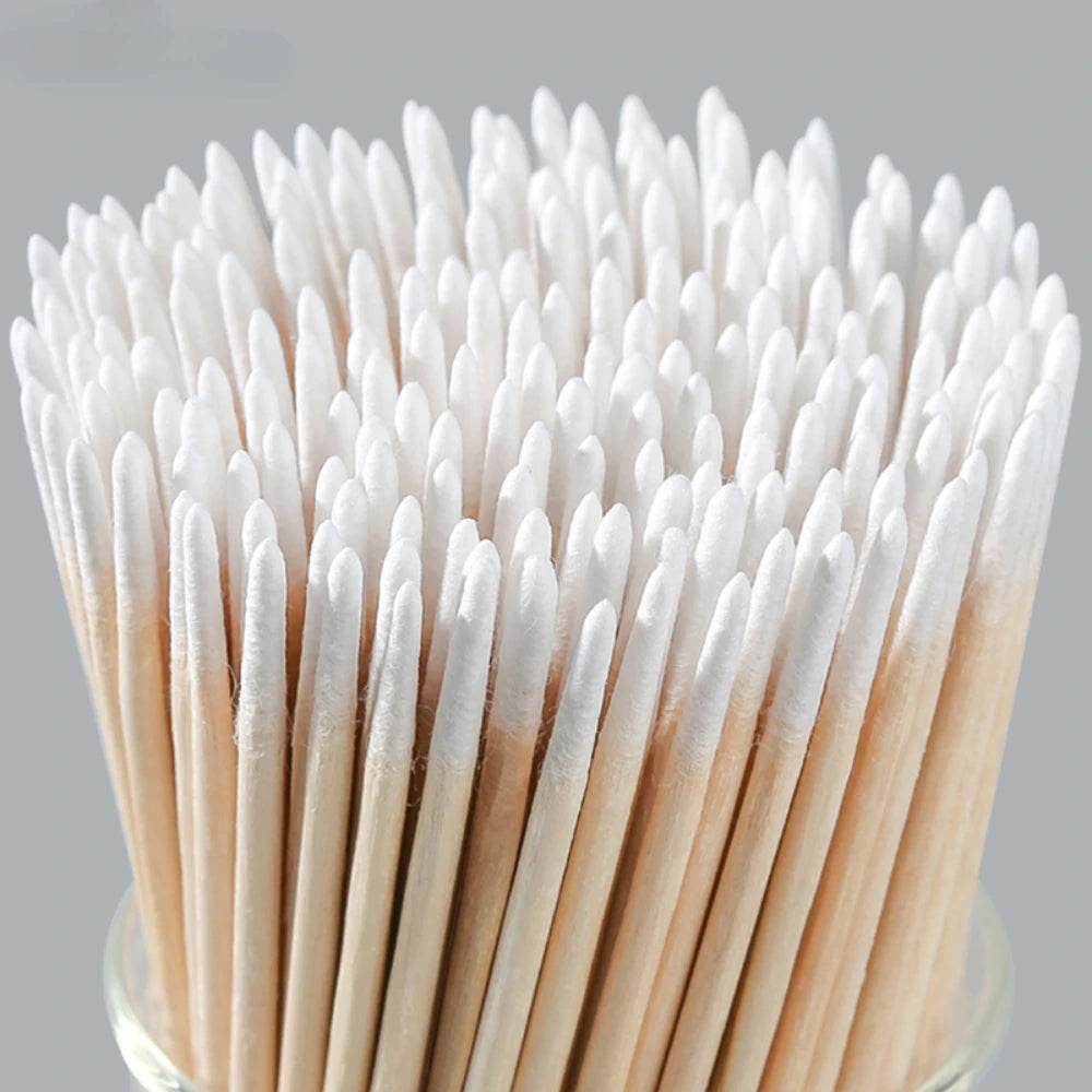 100/300/500 Nails Wooden Tip Cotton Stick Buds Disposable Ultra-Detail Corrector Nail Polish Remover Clean Sticks Manicure Tools