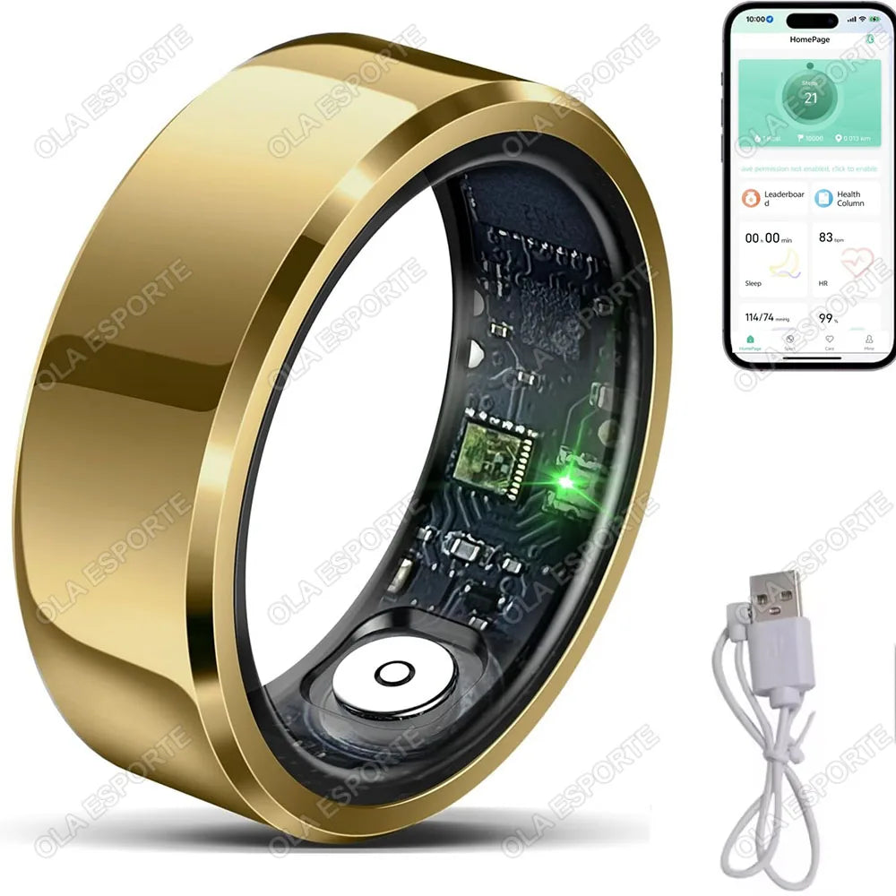 2025 Premium Smart Ring | IP68 Waterproof | Blood Pressure, Heart Rate & Sleep Tracking