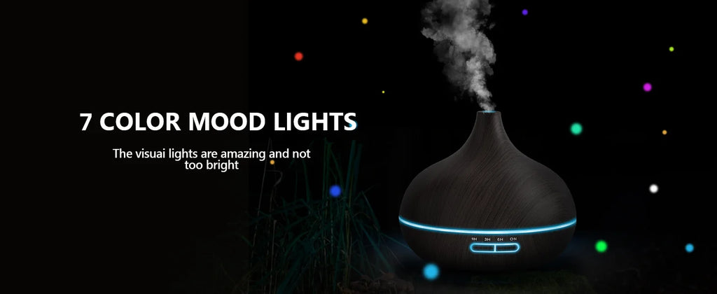 Wood Contour Essential Oil Diffuser with 7 Color LED Lights & Remote Control
