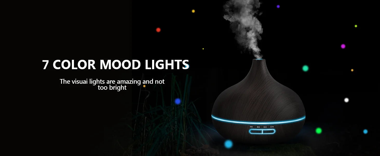 Wood Contour Essential Oil Diffuser with 7 Color LED Lights & Remote Control