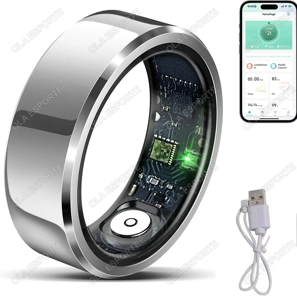 2025 Premium Smart Ring | IP68 Waterproof | Blood Pressure, Heart Rate & Sleep Tracking