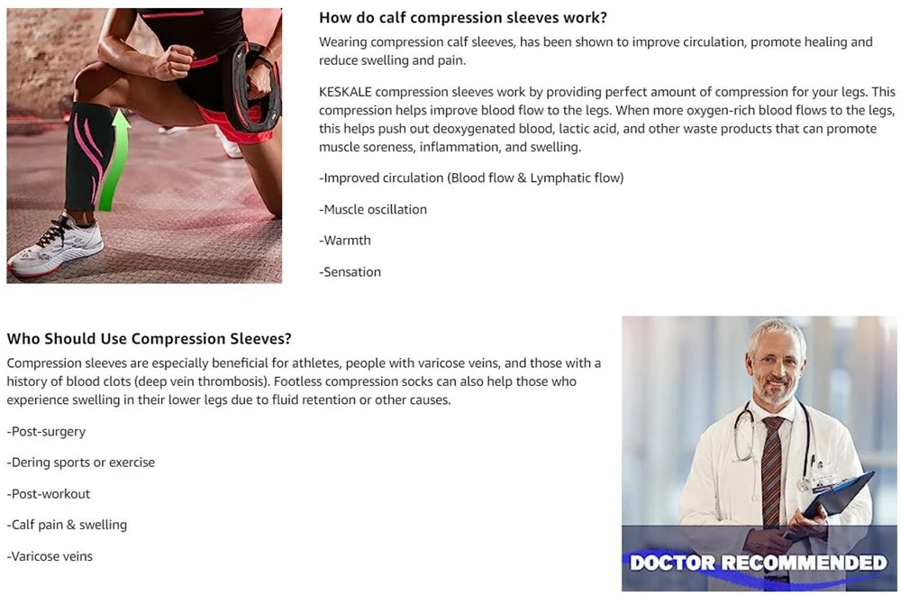 1 Pair Calf Compression Sleeves Men Women,Footless Compression Socks Shin Splints,Varicose Vein Treatment for Legs & Pain Relief