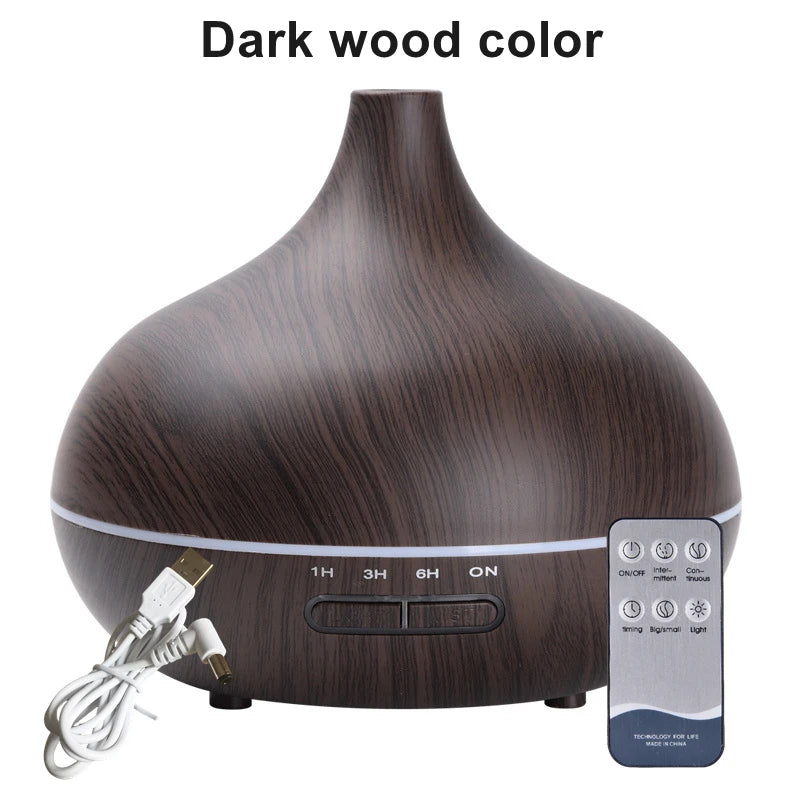 Wood Contour Essential Oil Diffuser with 7 Color LED Lights & Remote Control