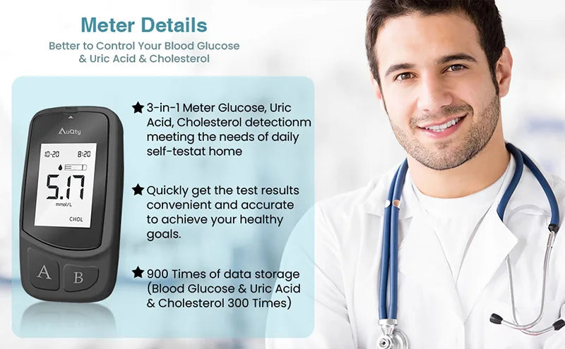 3in1 Multifunction Cholesterol Uric Acid Glucometer Kit