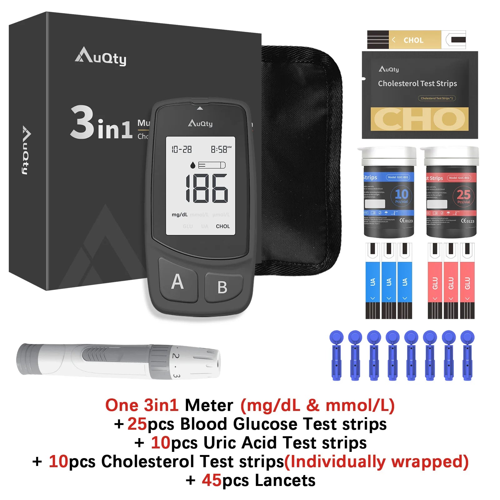 3in1 Multifunction Cholesterol Uric Acid Glucometer Kit