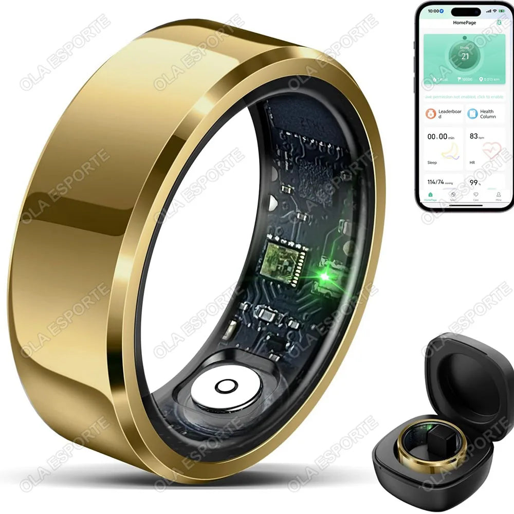 2025 Premium Smart Ring | IP68 Waterproof | Blood Pressure, Heart Rate & Sleep Tracking
