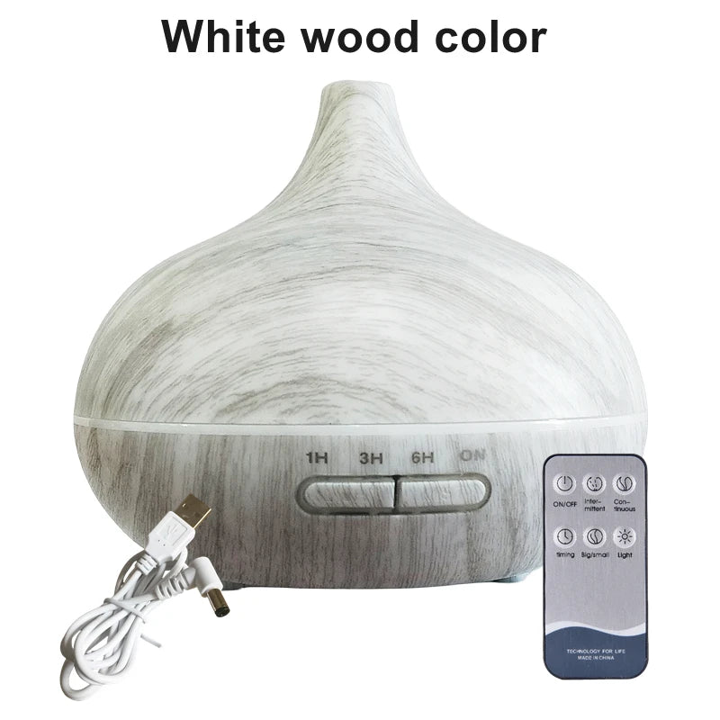 Wood Contour Essential Oil Diffuser with 7 Color LED Lights & Remote Control