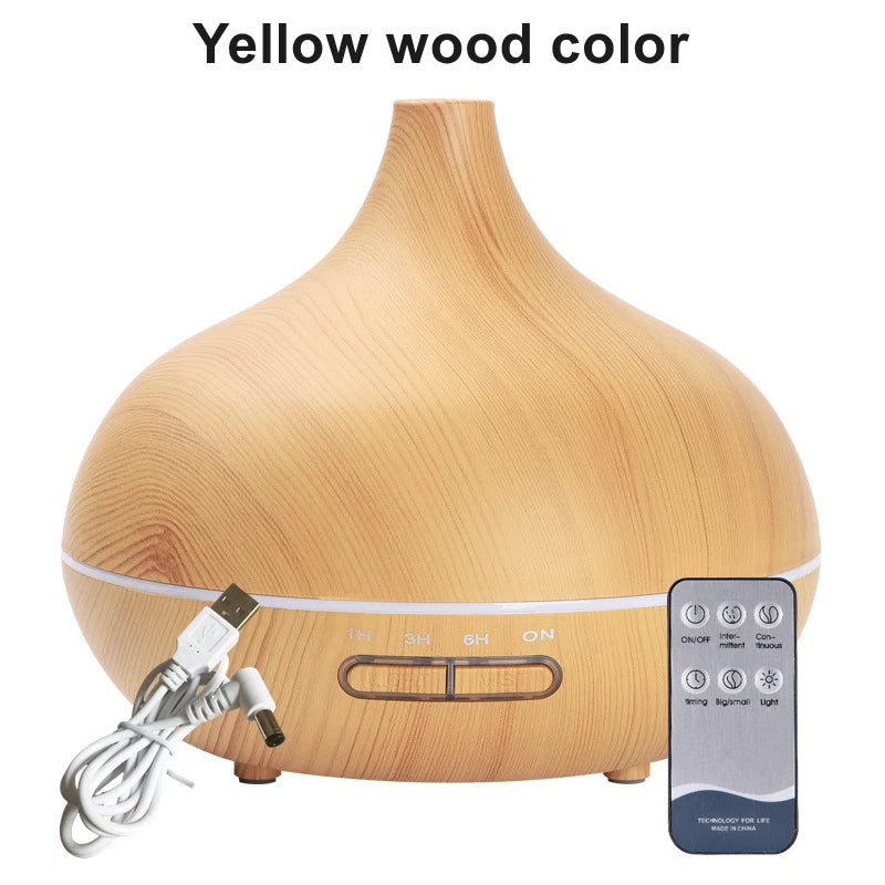 Wood Contour Essential Oil Diffuser with 7 Color LED Lights & Remote Control