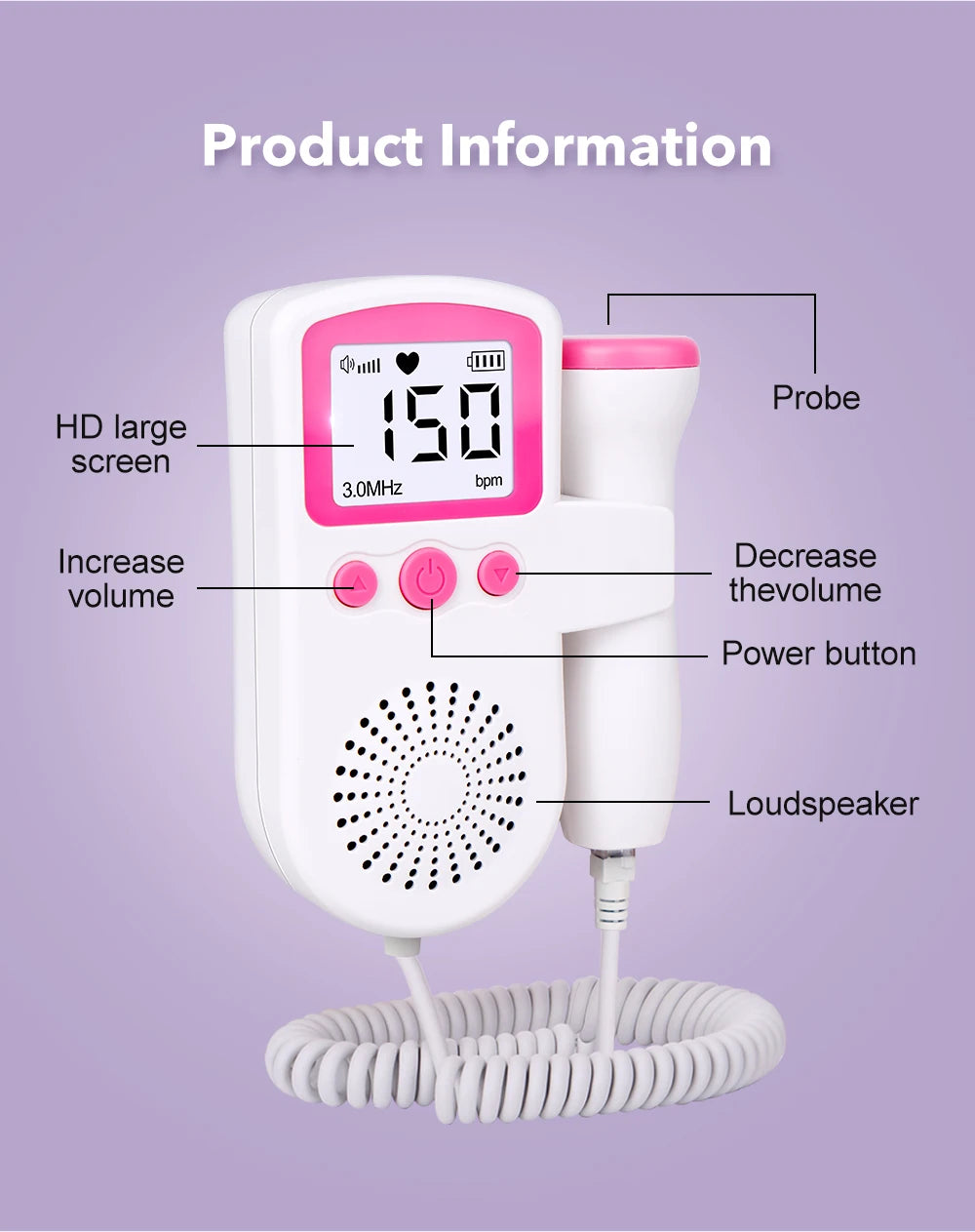 2MHz Ultrasound Fetal Heart Rate Detector