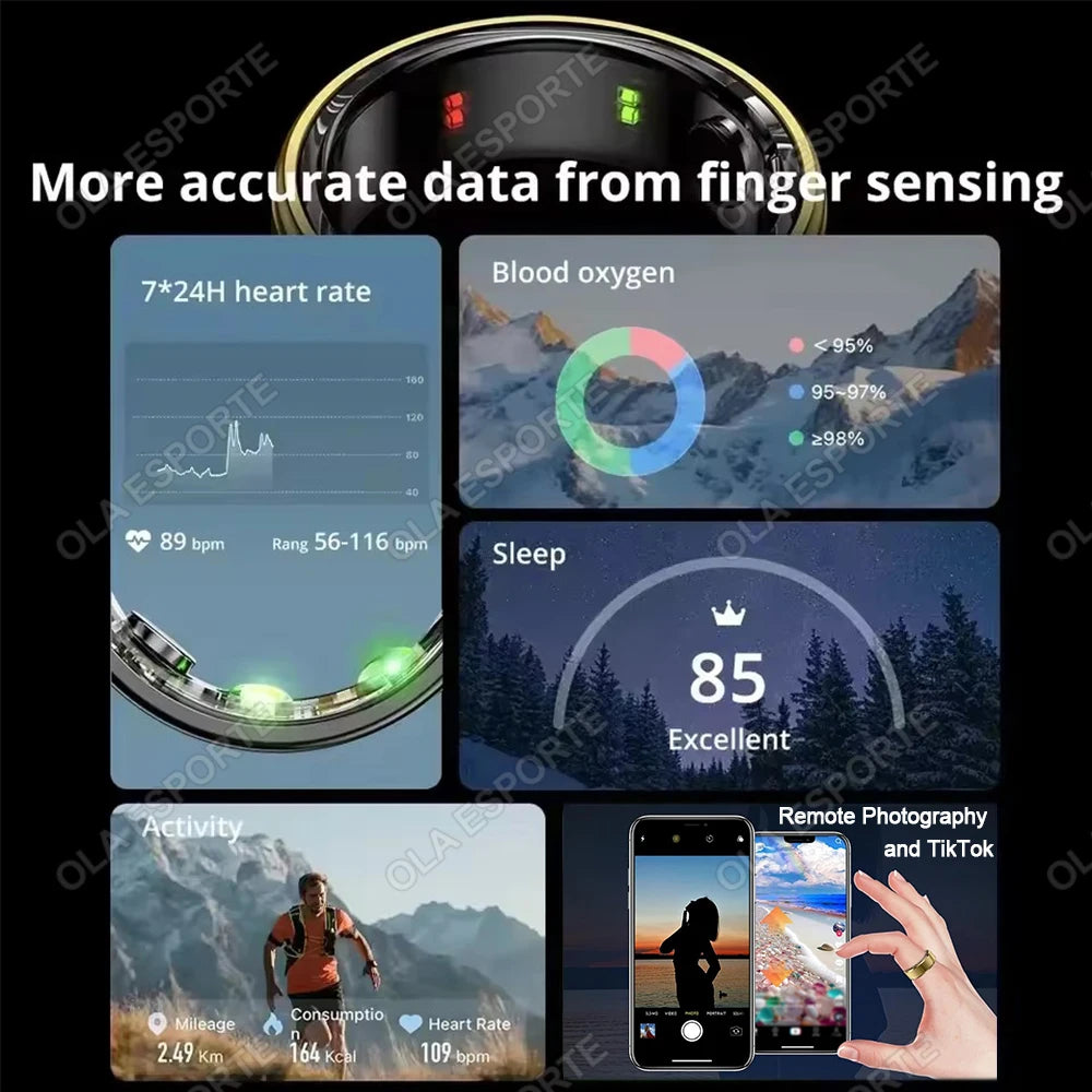 2025 Premium Smart Ring | IP68 Waterproof | Blood Pressure, Heart Rate & Sleep Tracking