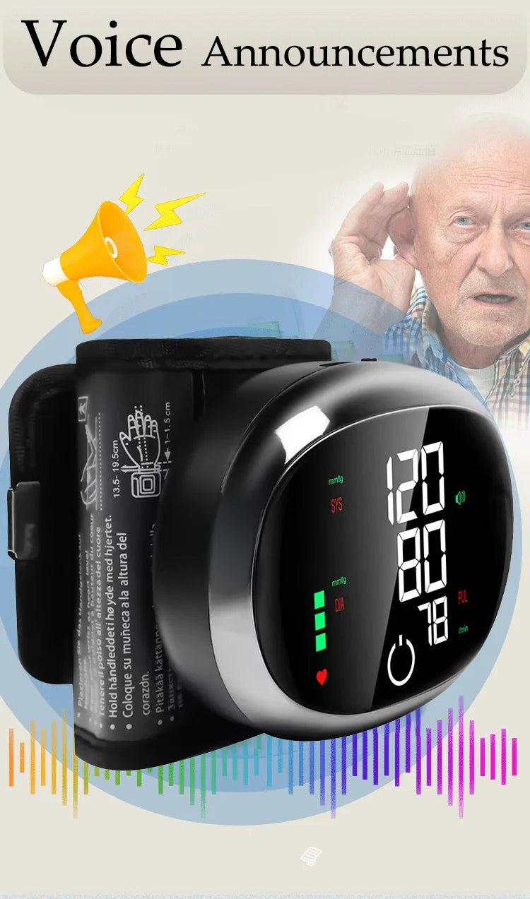 Automatic Wrist BP Monitor with Voice Readout | LCD Smart Touch