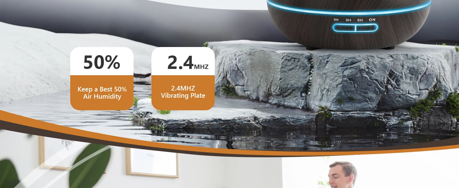 Wood Contour Essential Oil Diffuser with 7 Color LED Lights & Remote Control