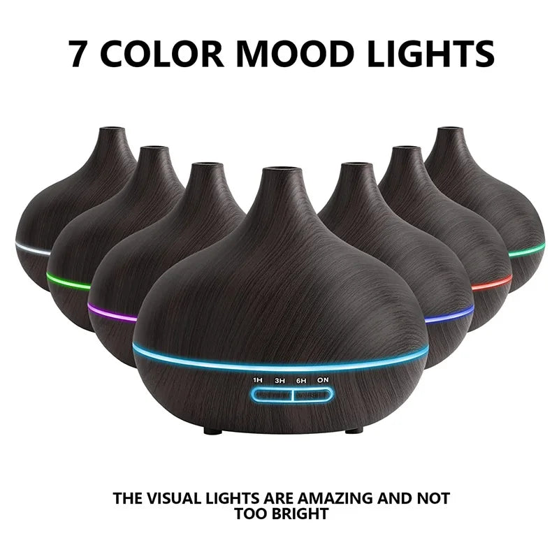 Wood Contour Essential Oil Diffuser with 7 Color LED Lights & Remote Control