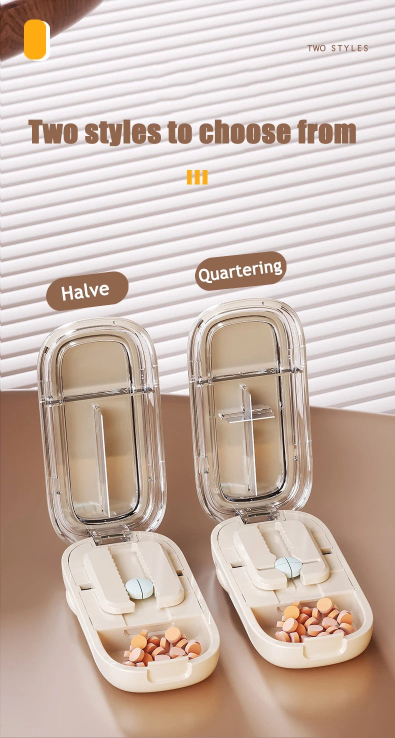 Newest Quartering Pill Cutter Storage Box Portable Drug Tablet Medicine Dustproof Divider Organizer Crusher Pill Cutter
