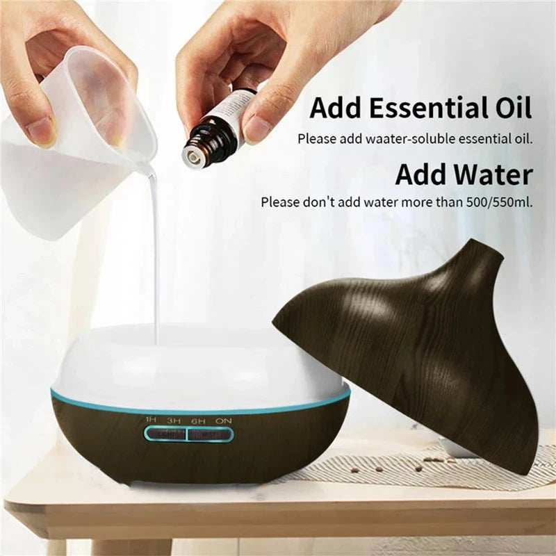 Wood Contour Essential Oil Diffuser with 7 Color LED Lights & Remote Control