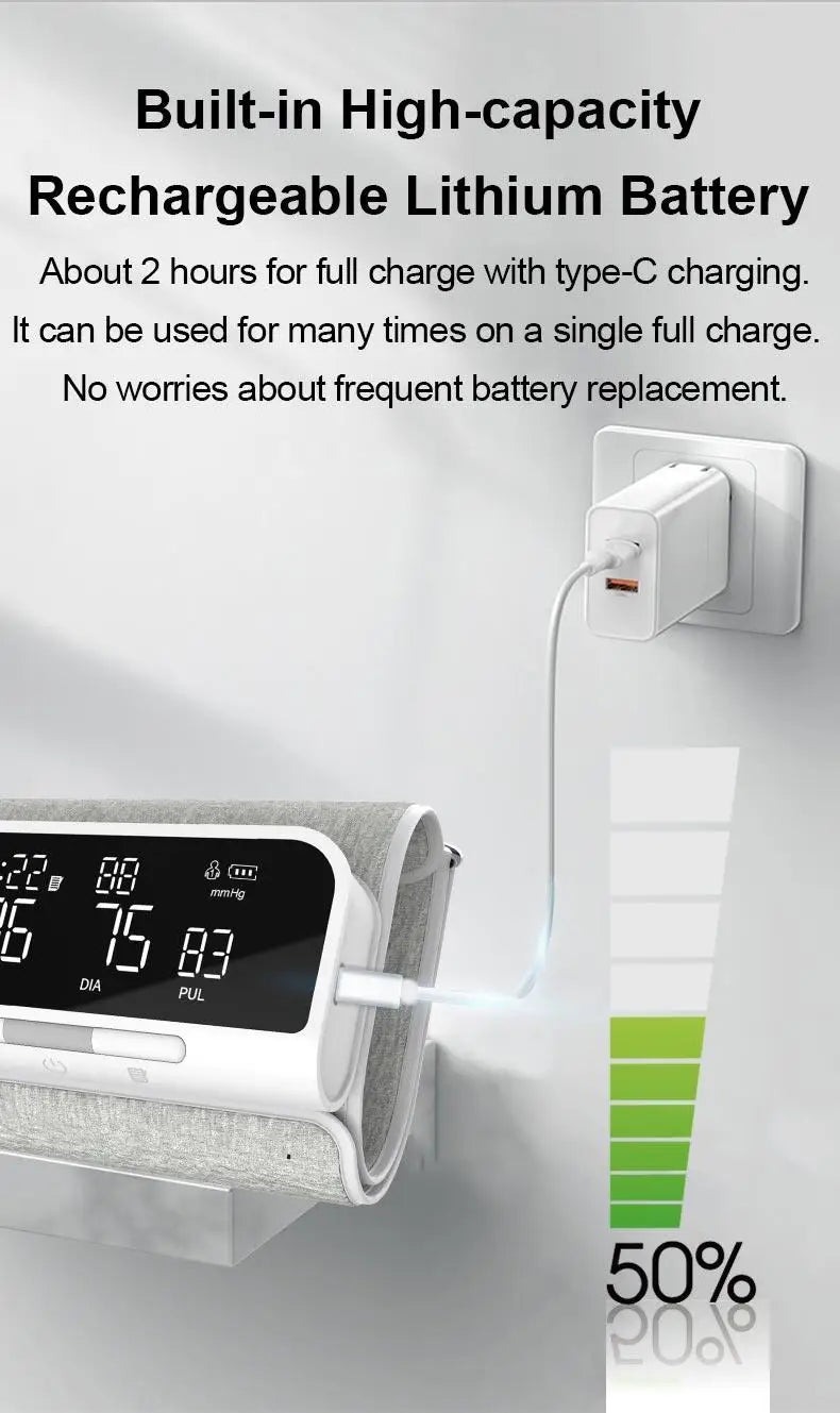 Rechargeable Upper Arm Monitor | 3-Color LCD | English Voice Guidance