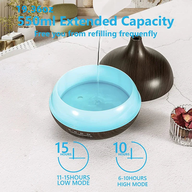 Wood Contour Essential Oil Diffuser with 7 Color LED Lights & Remote Control