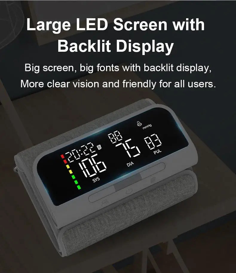 Rechargeable Upper Arm Monitor | 3-Color LCD | English Voice Guidance