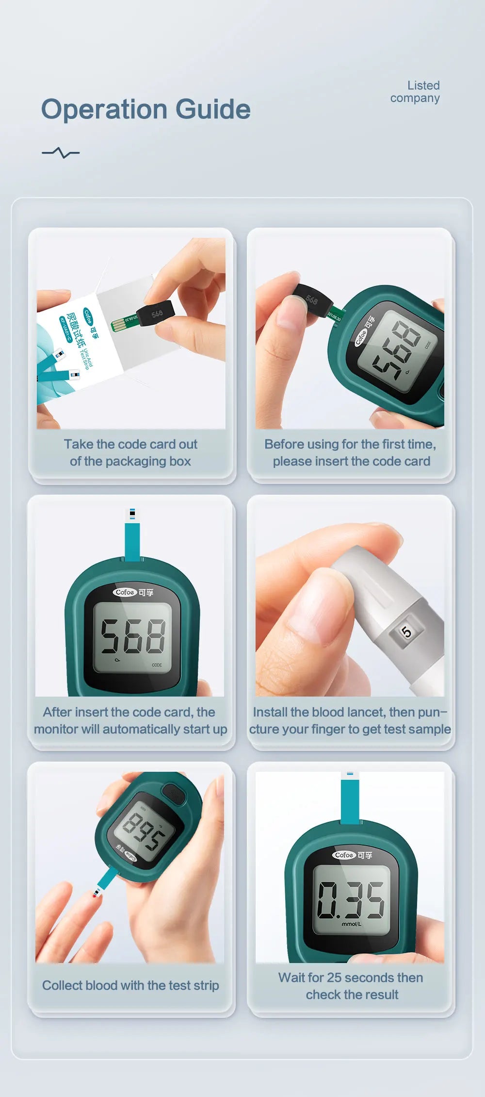 Cofoe Uric Acid Monitor  With Test Strips