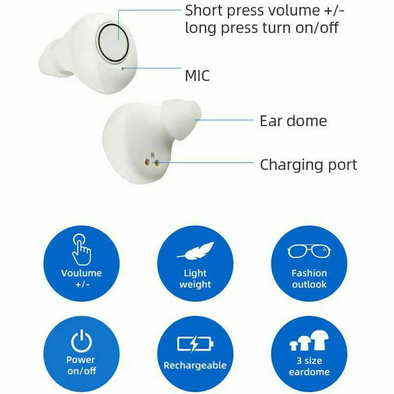 JINGHAO Rechargeable Hearing Aids Digital Hearing Amplifier In Ear Enhancer Voice Hearing Loss for Eldly White