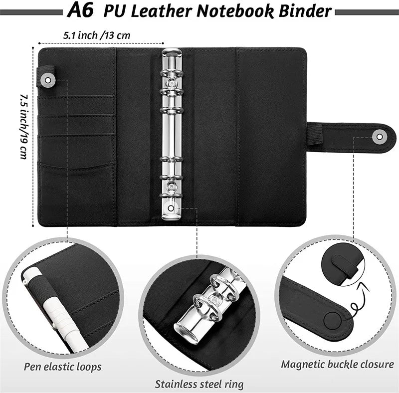 A6 Leather Budget Binder Notebook