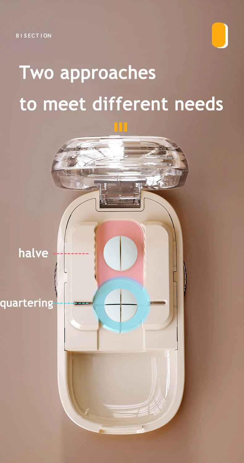 Newest Quartering Pill Cutter Storage Box Portable Drug Tablet Medicine Dustproof Divider Organizer Crusher Pill Cutter