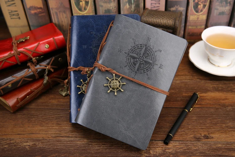 Retro Spiral Vintage Pirate Anchors Leather Note Book