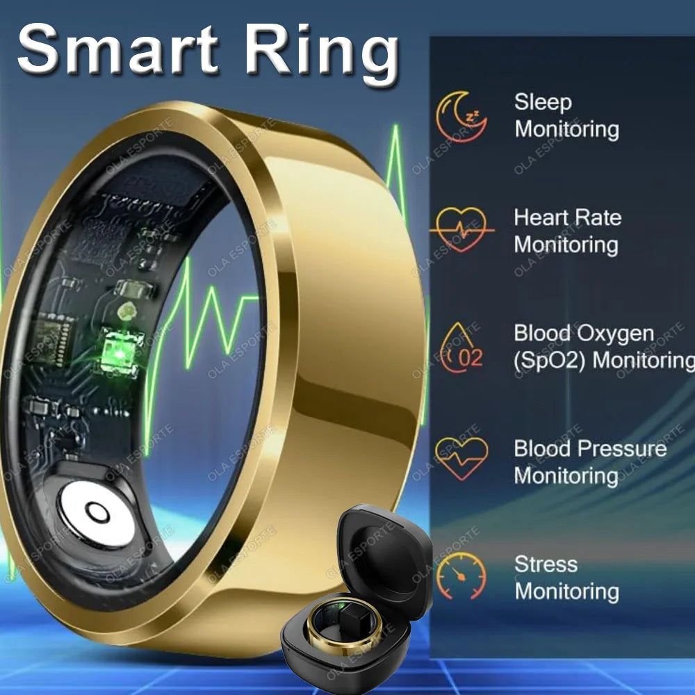 2025 Premium Smart Ring | IP68 Waterproof | Blood Pressure, Heart Rate & Sleep Tracking